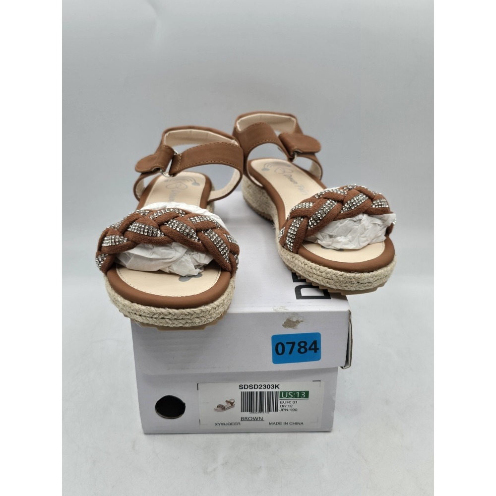NIB Dream Pairs Girls Espadrille Flatform Platform Wedge Sandal - Brown - Sz 13